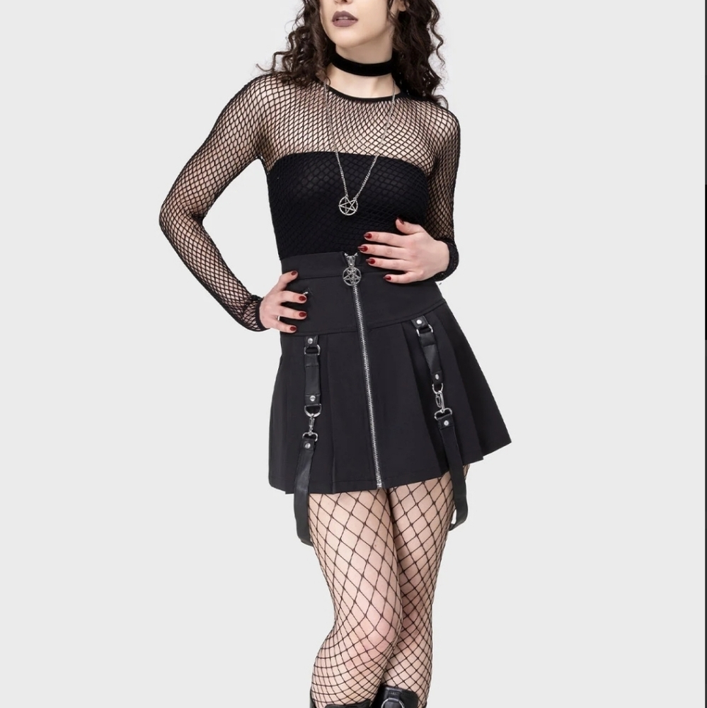Killstar Black Mini Skirt with Zipper and Straps